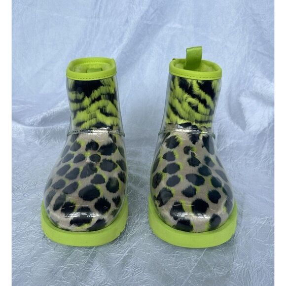 Size 6 Women's UGG Classic Clear Mini Animalia Boots Neon Green Animal Print - Picture 3 of 7